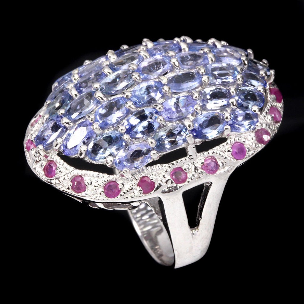 New Womens Tanzanite Ring Ruby Accents 14kt  925 Silver Size 8